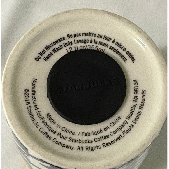 STARBUCKS 2015 Navy Blue Houndstooth Ceramic Coffee Travel Mug 12oz-Never Used - Picture 7 of 9